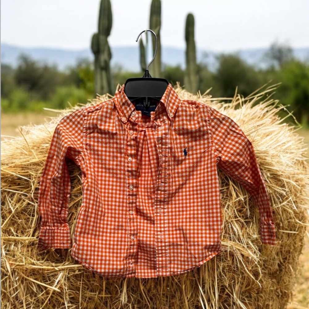 Ralph Lauren Blue Label Orange gingham Button Down Shirt size 4T